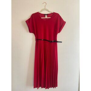 Vintage Fucshia Pleated Midi Dress With Black Belt by Elizabeth & Nicole XL
